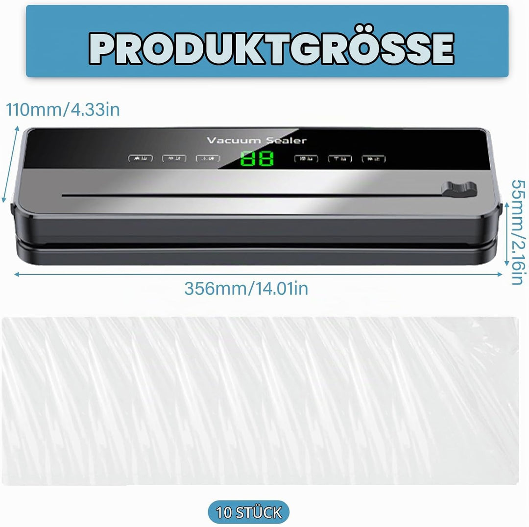 Vakuumiergerät, 5-in-1 Lebensmittel Vakuumierer mit 10 Stück 20x30cm Vakuumierbeutel, 65Kpa Abnehmba