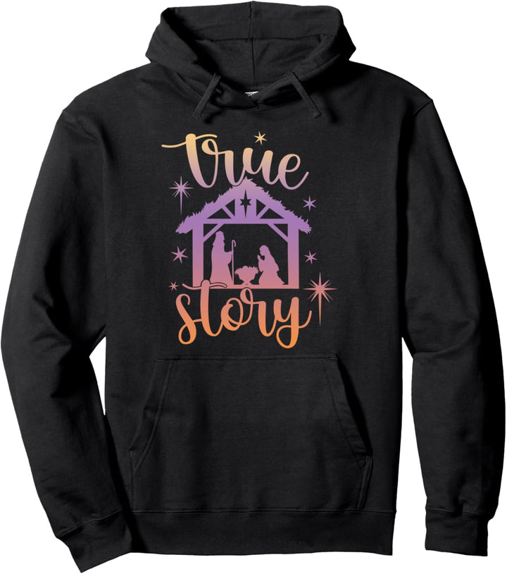 True Story Purple Peach Ombre Religious Christmas Nativity Pullover Hoodie