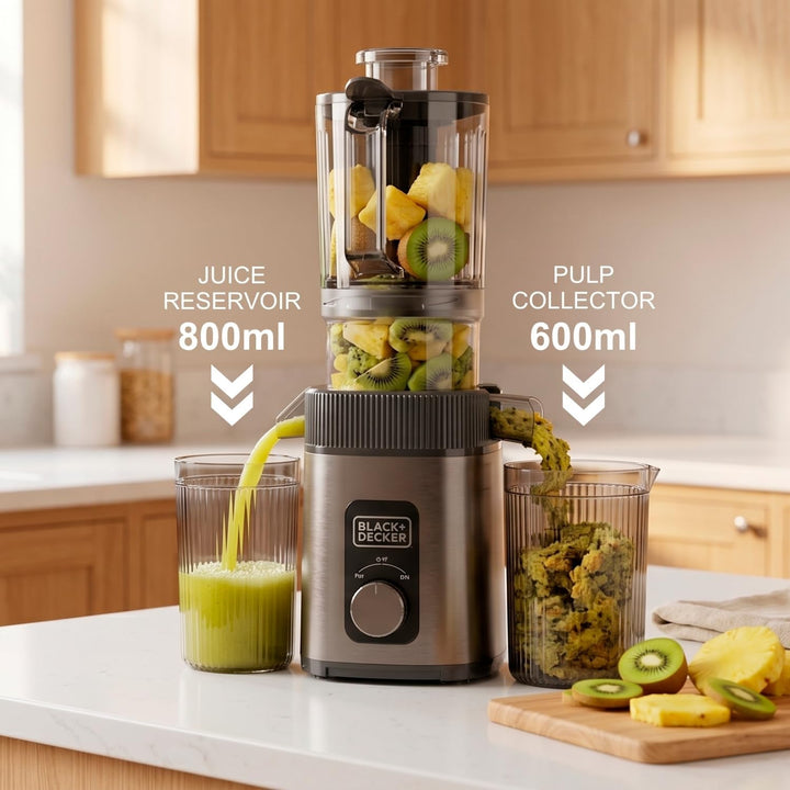Black+Decker - Entsafter Slow Juicer | Kaltpressen | 110 mm Einfüllöffnung | 800 ml Saft / 600 ml Tr
