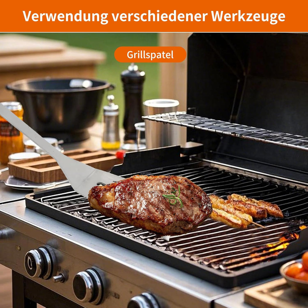Grillbesteck Set, 20 Stücke Grill Zubehör Set, mit Grillspatel, Grillgabel,Grillzange, Rohrgriff-Ölp