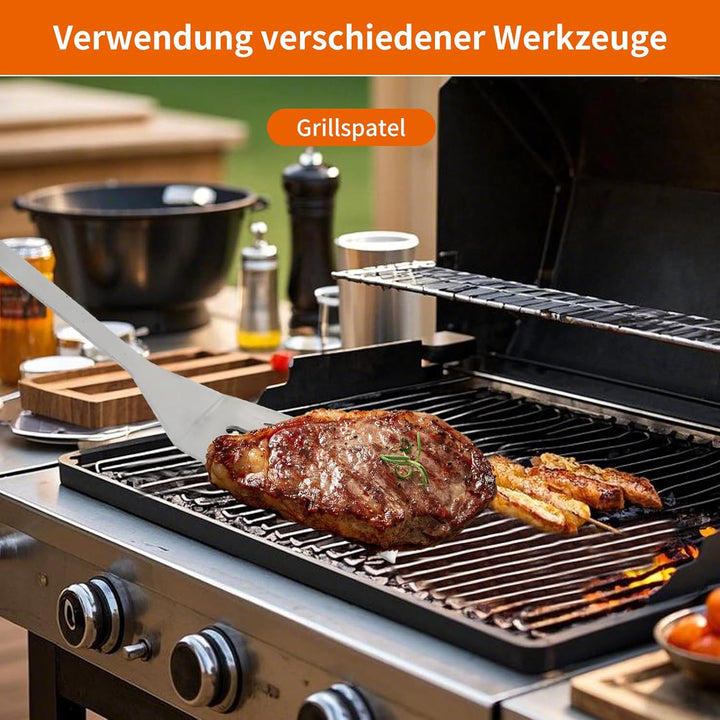 Grillbesteck Set, 20 Stücke Grill Zubehör Set, mit Grillspatel, Grillgabel,Grillzange, Rohrgriff-Ölp