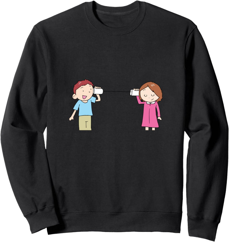 Junge und Mädchen im Gespräch durch eine Dose Telefon Sweatshirt