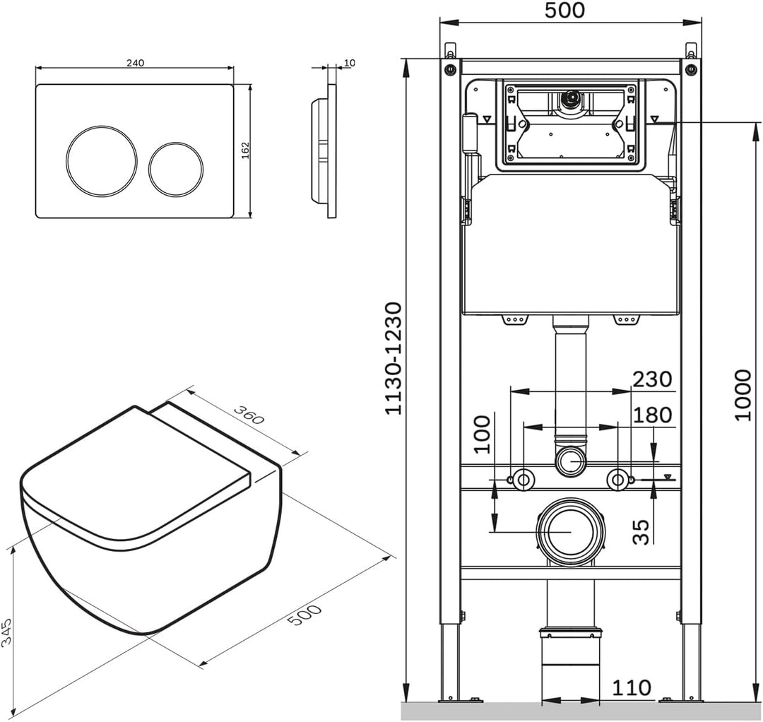 AM.PM - Komplettes Set - Vorwandelement II12709 Prime Fit inkl. Runde Betätigungsplatte Chrom + Häng