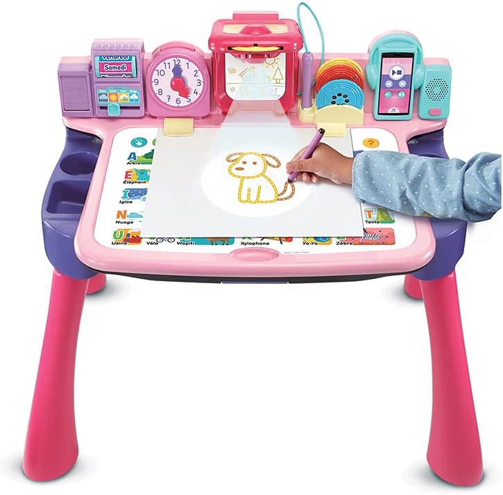 VTech - Magi Interaktiver Schreibtisch 5 in 1, Rosa, Kinderschreibtisch mit Hocker, beleuchtetem Dis