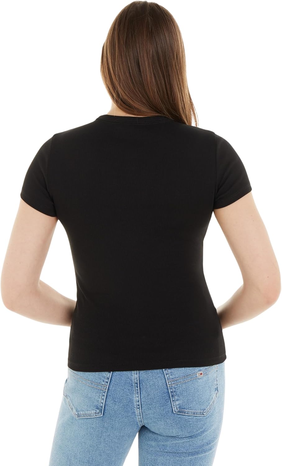Tommy Jeans Damen Tjw Slim Essential Rib Ss S/S Strickoberteile L Schwarz, L Schwarz