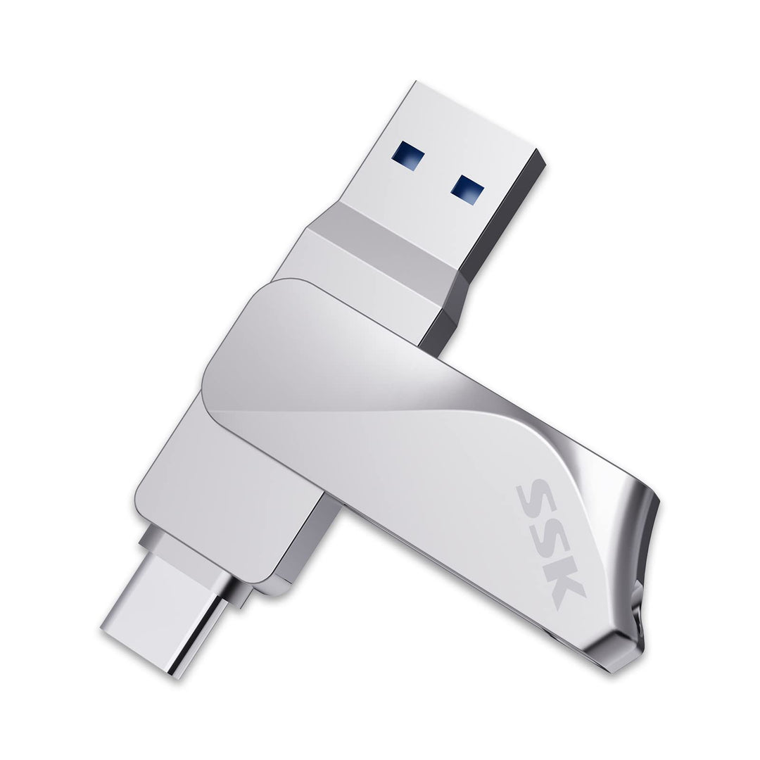 SSK 256GB USB C Flash Drive Dual Drive 2 in 1 OTG USB 3.2 + Type C Memory Stick Thumb Drive, Thunder