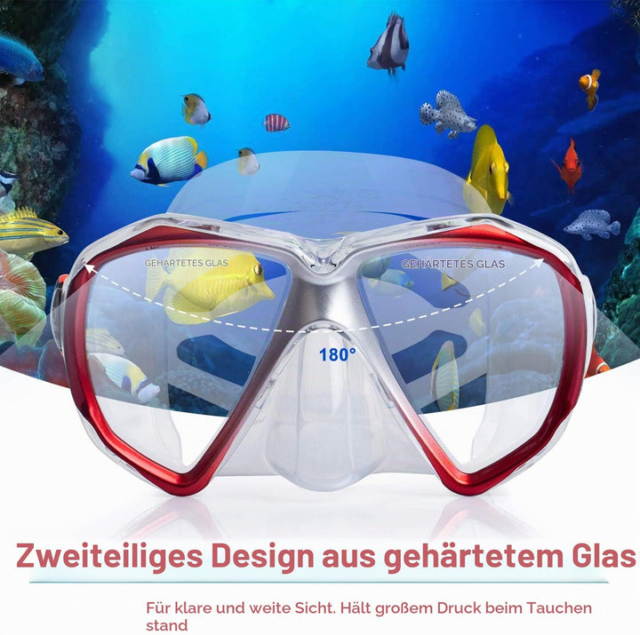 Taucherbrille für Erwachsene mit Anti-Nebel Schnorchelmaske, Schwimmmaske gehärtetem Glas und Nasena