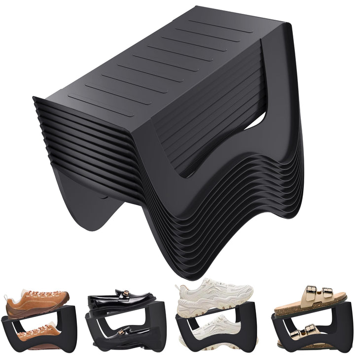 30 Stück Doppelschicht Schuhhalter Schuhorganizer 25x14,5x14cm Schuhschlitze Platzsparend rutschfest