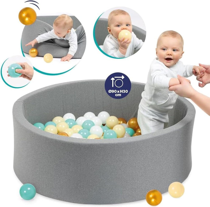 LUDI — Runder Ballpool aus Schaumstoff — Ø 90 cm x H 30 cm — für Babys ab 6 Monaten — 100 Bälle — we