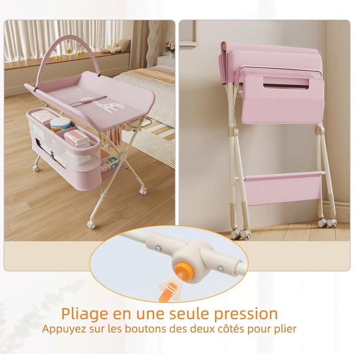 OHMG Wickeltisch für Babys,tragbarer klappbarer Wickeltisch mit Rollen,Mobile wickeltisch klappbar,w
