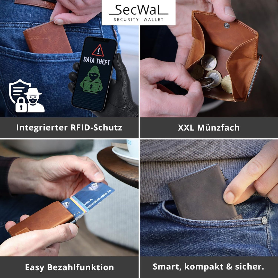 SecWal Kartenetui mit XXL Münzfach Druckknopf inkl. Geschenkbox - Made in Germany - Geldbörse inkl.