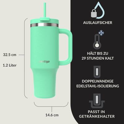 Contigo Streeterville Thermosflasche 1200 ml mit Henkel und Strohhalm | Isolierte Thermo-Trinkflasch