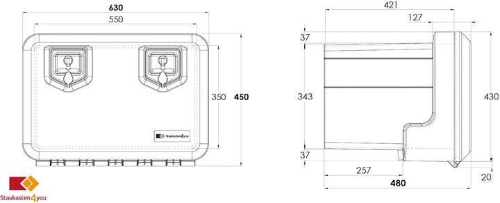 LKW Staukasten aus Kunststoff 630x450x480 mm, 77,5 ltr, Edelstahlhaus Werkzeugkasten, Staubox, Unter