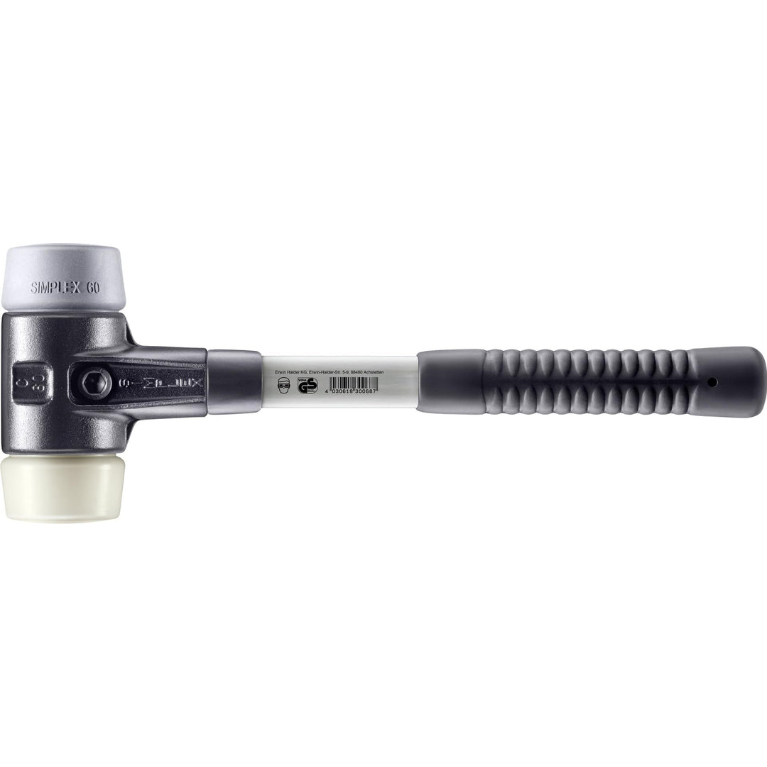 SIMPLEX-Schonhammer, TPE-mid/Nylon; mit verstärktem Tempergussgehäuse und Fiberglasstiel | D=60 mm |