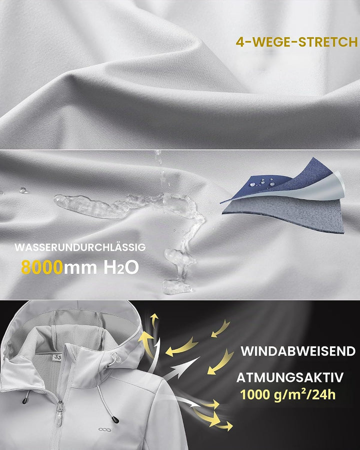 33,000ft Damen Softshelljacke Wasserdichte Winddichte Funktionsjacke Atmungsaktive Übergangsjacke Le