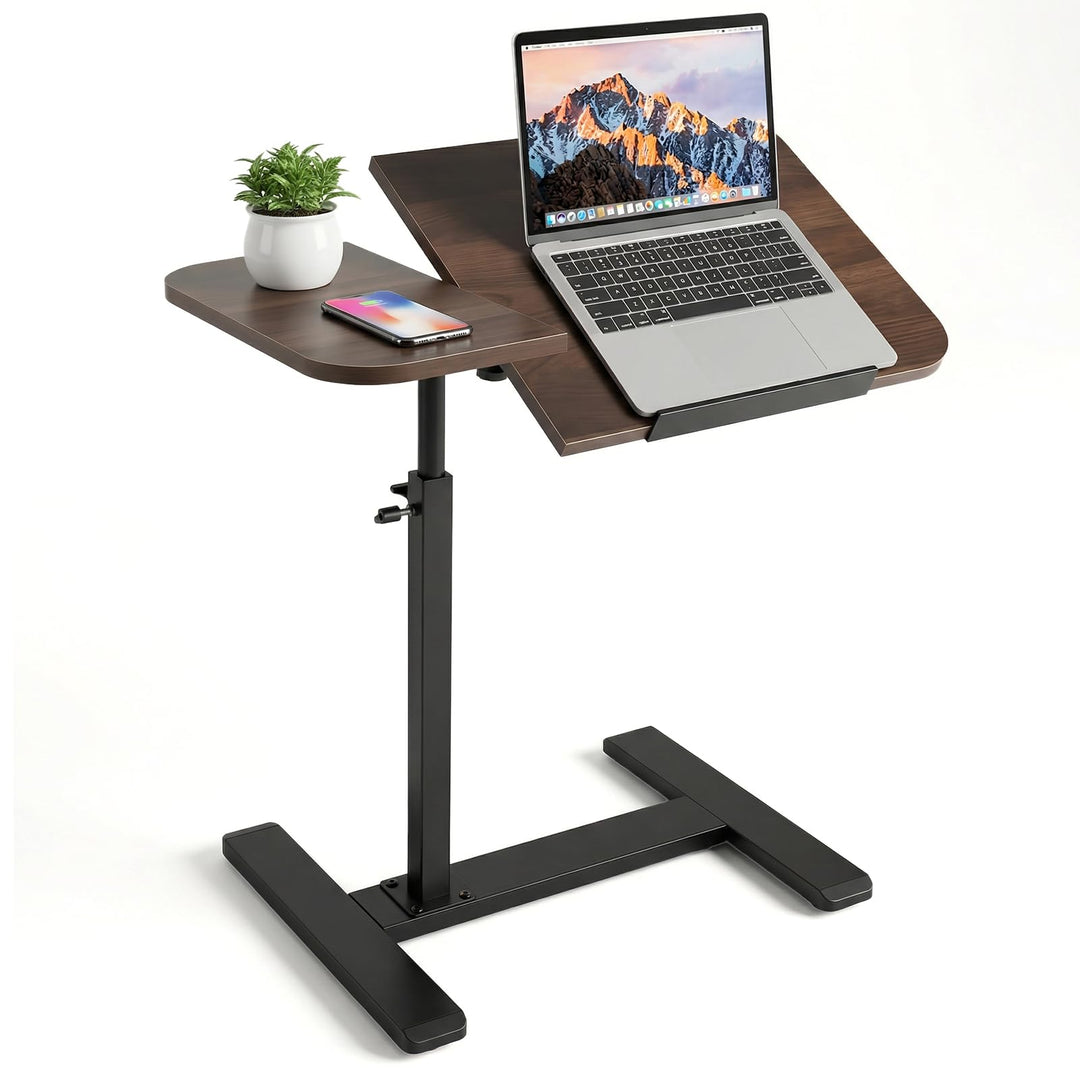 60×40cm Laptop Beistelltisch mit Rollen, Mobiler Betttisch mit neigbarer Arbeitsplatte, Laptoptisch