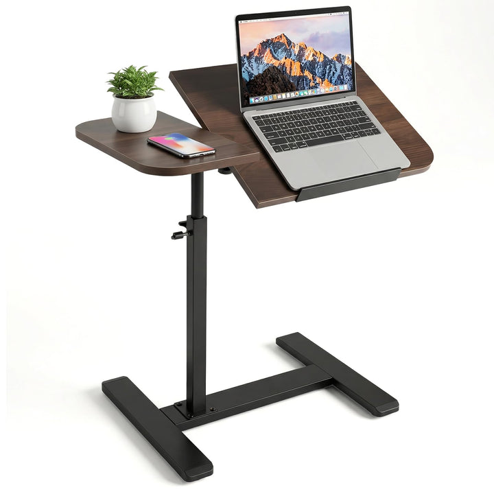 60×40cm Laptop Beistelltisch mit Rollen, Mobiler Betttisch mit neigbarer Arbeitsplatte, Laptoptisch