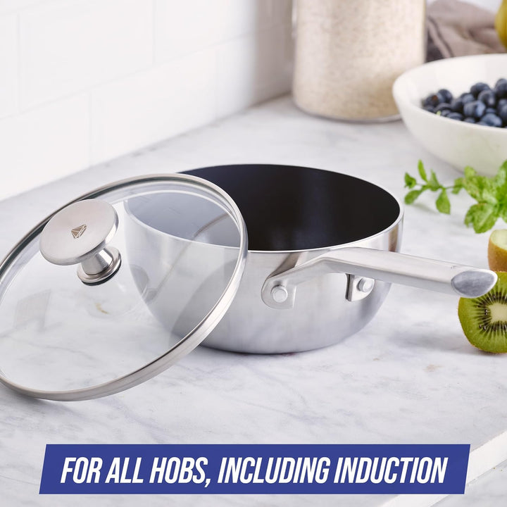 Blue Diamond Cookware Triple Steel Edelstahl Diamantverstärkte Keramik Antihaft, 16 cm/1,2L Stielkas