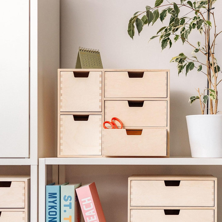 Creative Deco Kleine Kommode aus Holz | 5 Schubladen | 36 x 20 x 28,5 cm | Schreibtisch-Organizer |