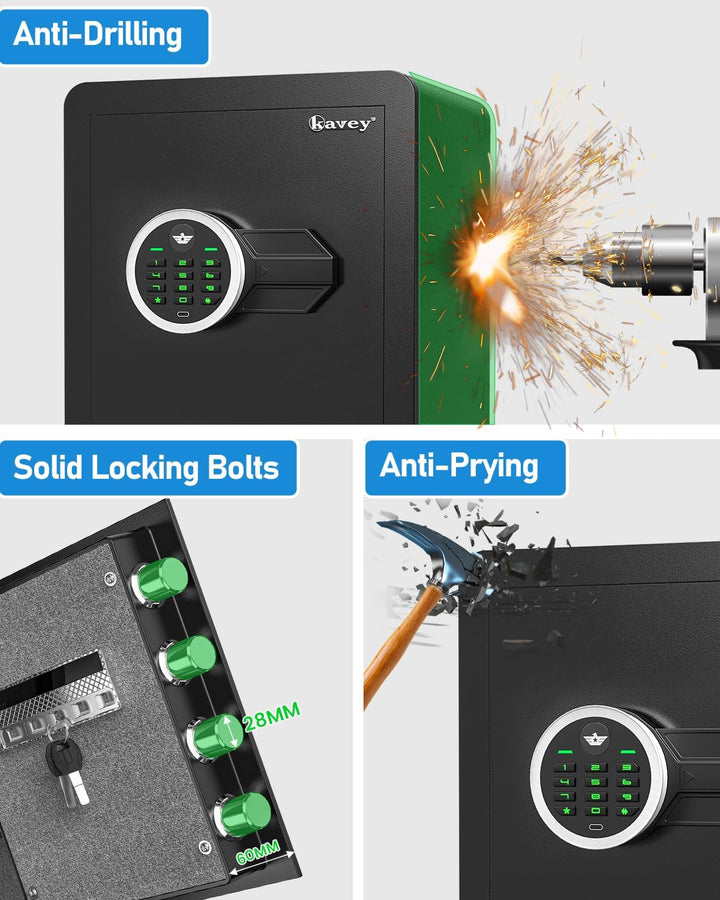 kavey 42L Safe Tresor, Möbeltresore mit digitalem Tastenfeld und dualem Alarmsystem, Geldkoffer mit