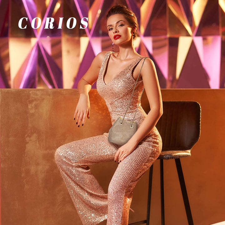 CORIOS Damen Abendtasche Shiny Strass Handtasche Strasssteine Bucket Bag Diamant Clutch Bag Glitzer