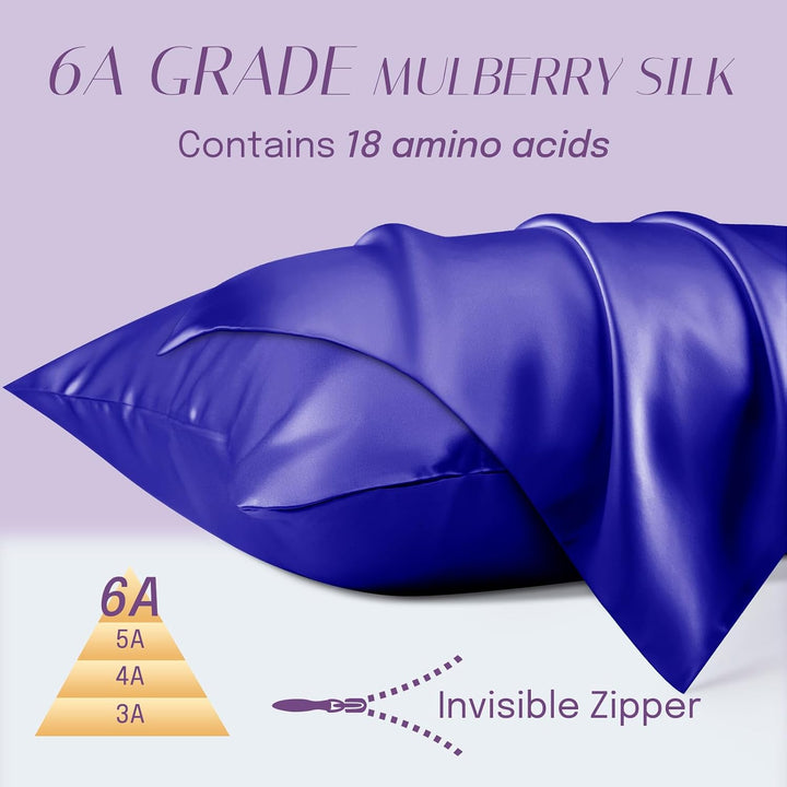 OLESILK Seide Kissenbezug Kissenhülle Haar- und Hautpflege mit Reissverschluss 16 Momme 1 Stück Blau