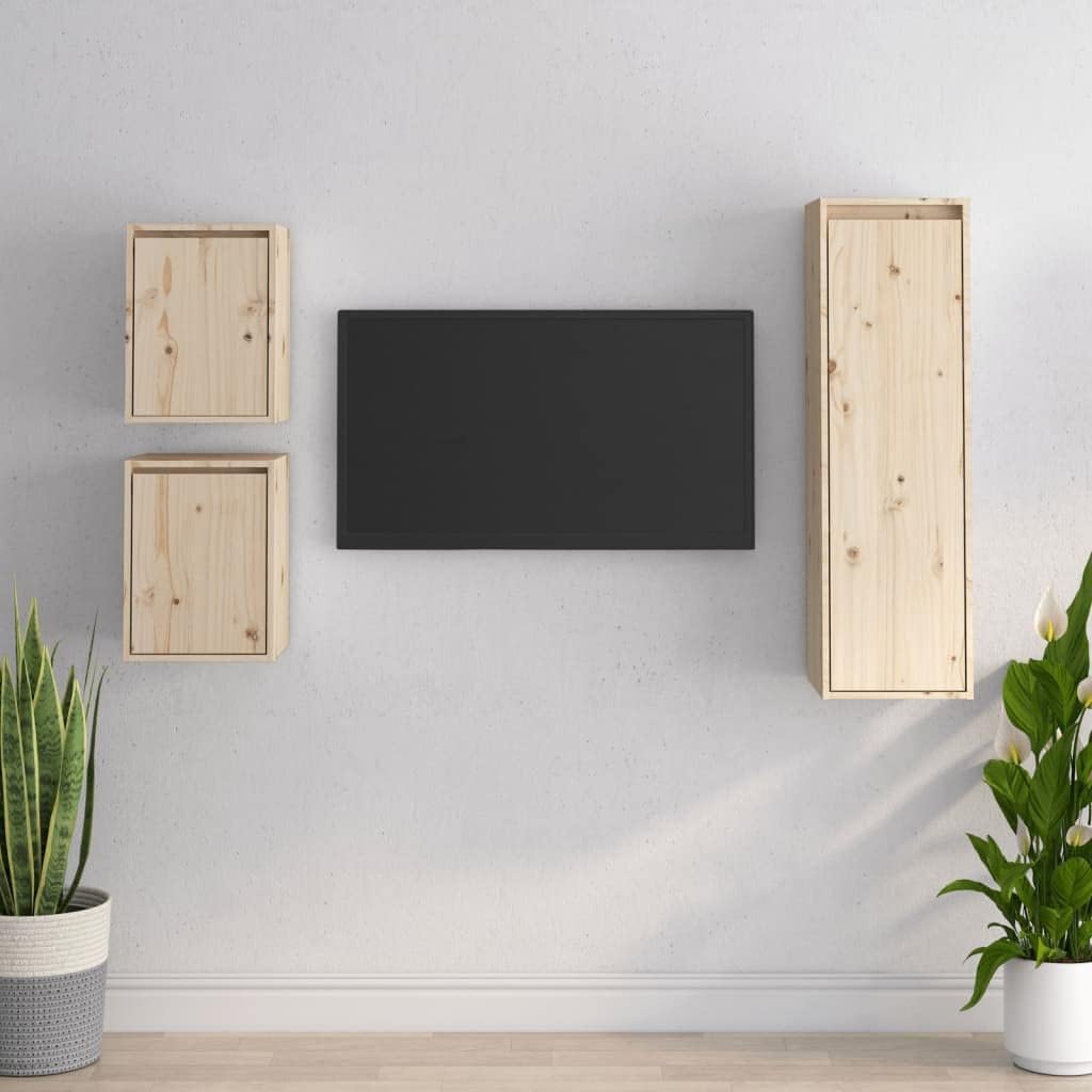 homiuse Wohnzimmer TV-Schränke 3 STK. Massivholz Kiefer Klassischen TV Schrank Set Wohnzimmer MöBel