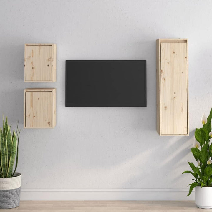 homiuse Wohnzimmer TV-Schränke 3 STK. Massivholz Kiefer Klassischen TV Schrank Set Wohnzimmer MöBel
