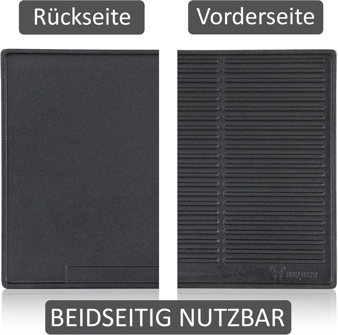 BBQ-Toro Gusseisen Grillplatte | 42,5 x 31,5 cm | Wendeplatte, beidseitig verwendbar | Rechteckig, U