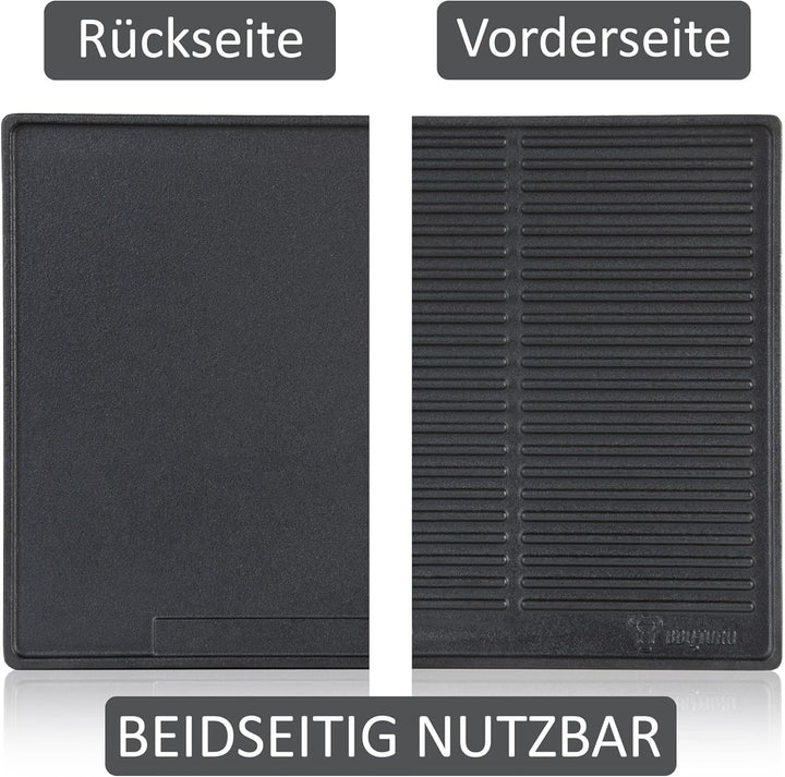 BBQ-Toro Gusseisen Grillplatte | 42,5 x 31,5 cm | Wendeplatte, beidseitig verwendbar | Rechteckig, U
