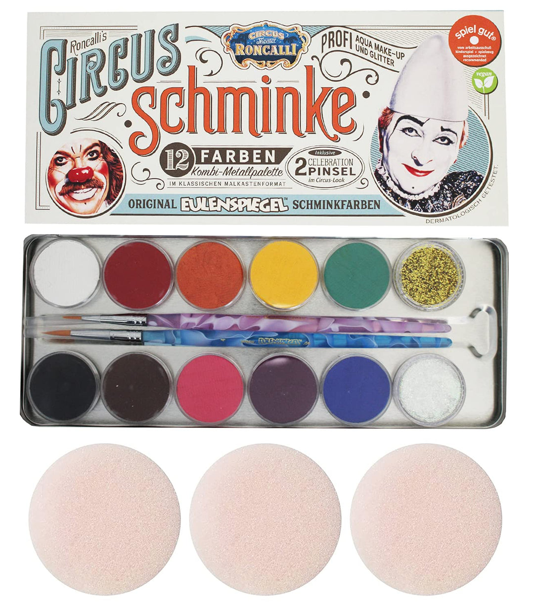Eulenspiegel 212288 - Metall-Palette Circus Roncalli, 10 x 5 g Farben, 1 Glitter Classic Gold, 1 Gli