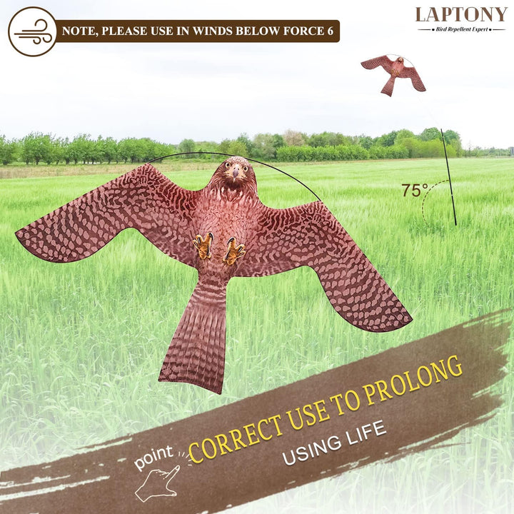 Laptony Bird Scarer Flying Kite Crops Farm Protector Bird Hawk Flying Kite mit 4 m Teleskopstange (S