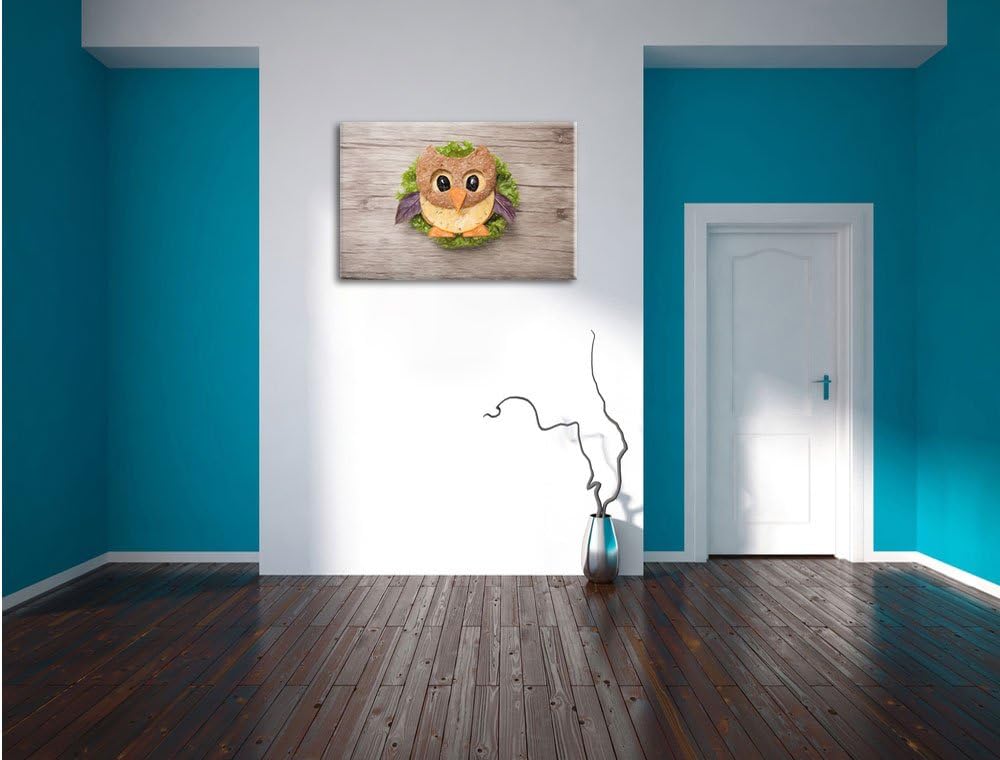 Pixxprint das lustige Eulen Sandwich Kunst Buntstift Effekt, Format: 100x70 auf Leinwand, 100x70