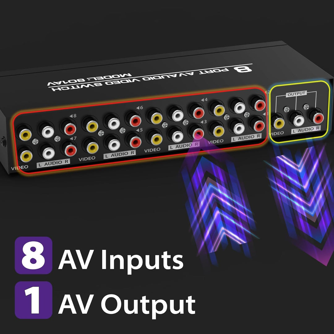 Fosmon 4-Wege Audio/Video RCA Switch Hub mit 4 Input-Anschlüssen Selector/Splitter Box/Umschalter Ad