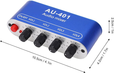 Audio-Mixer 4 Eingänge 1 Ausgang Stereo-Mischpult aus Aluminiumlegierung Kopfhörerverstärker DC 5‑12