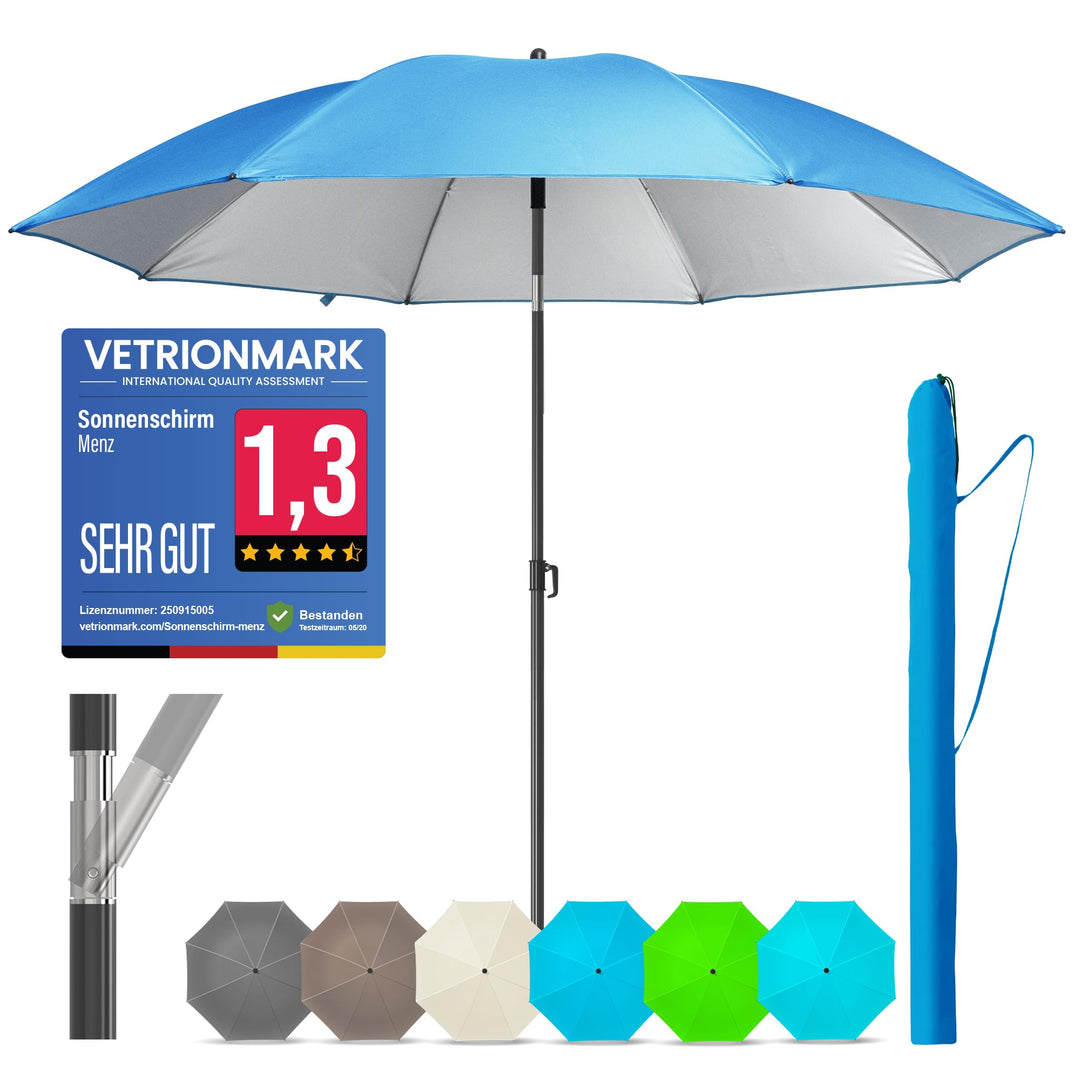 4smile Strandschirm SunnyJoy, Ø 180 cm Blau - UPF 50+ Sonnenschirm Strand, Sonnenschirm Balkon - Str