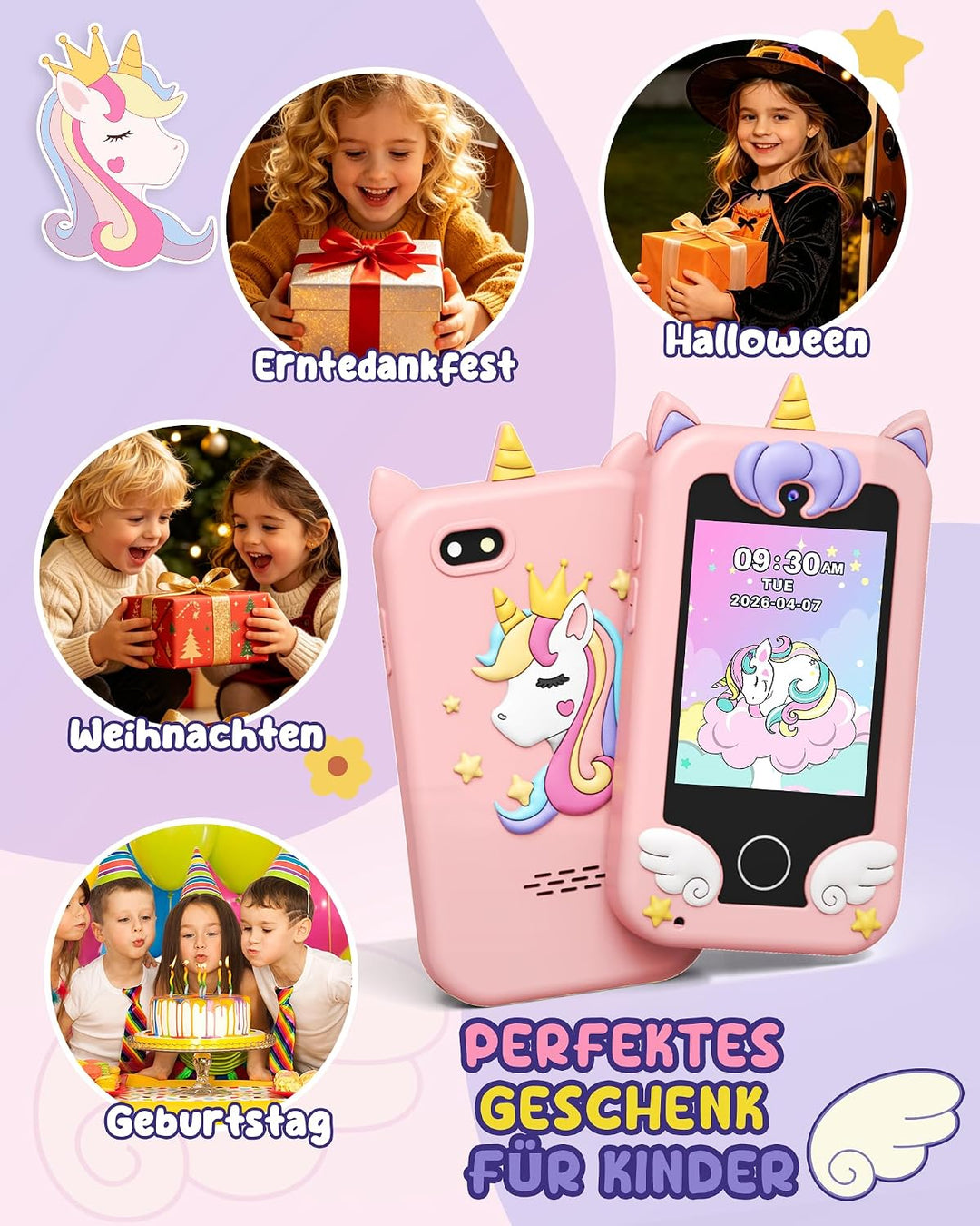 UCIDCI Kinder-Smartphone-Spielzeug für Mädchen im Alter von 3–7 Jahren mit Dual-Kamera – Kleinkind-H