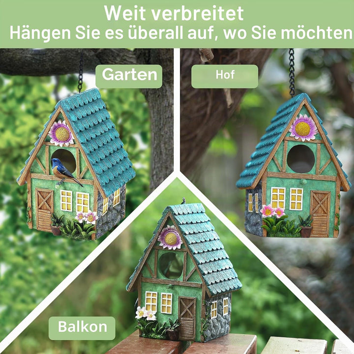 Attivolife Vogelhaus für draussen, buntes Vogel-Nistkästen aus Kunstharz, mit Kette zum Aufhängen, f
