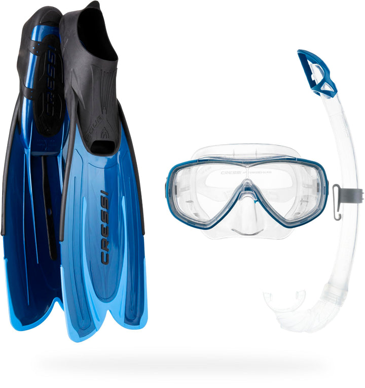 Cressi Agua Bag Sets-flossen, Tauchmaske, Schnorchel 37/38 Blau, 37/38 Blau