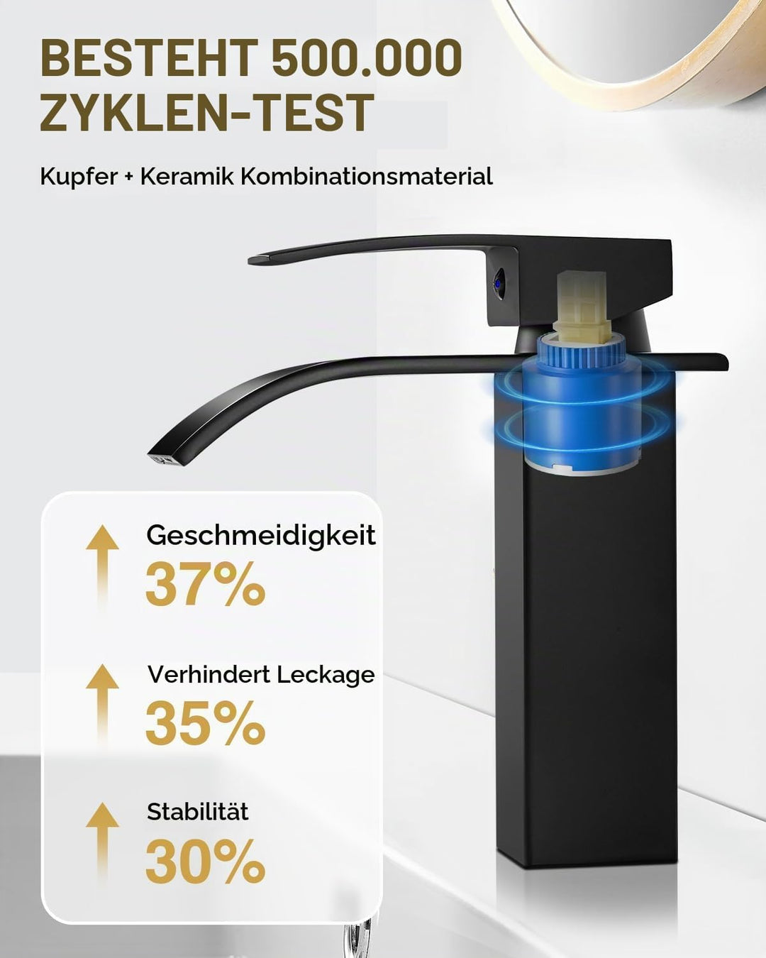 kisimixer Wasserhahn Bad Schwarz, Wasserfall Waschtischarmatur mit Auslauf Höhe 105 mm, Einhebelmisc