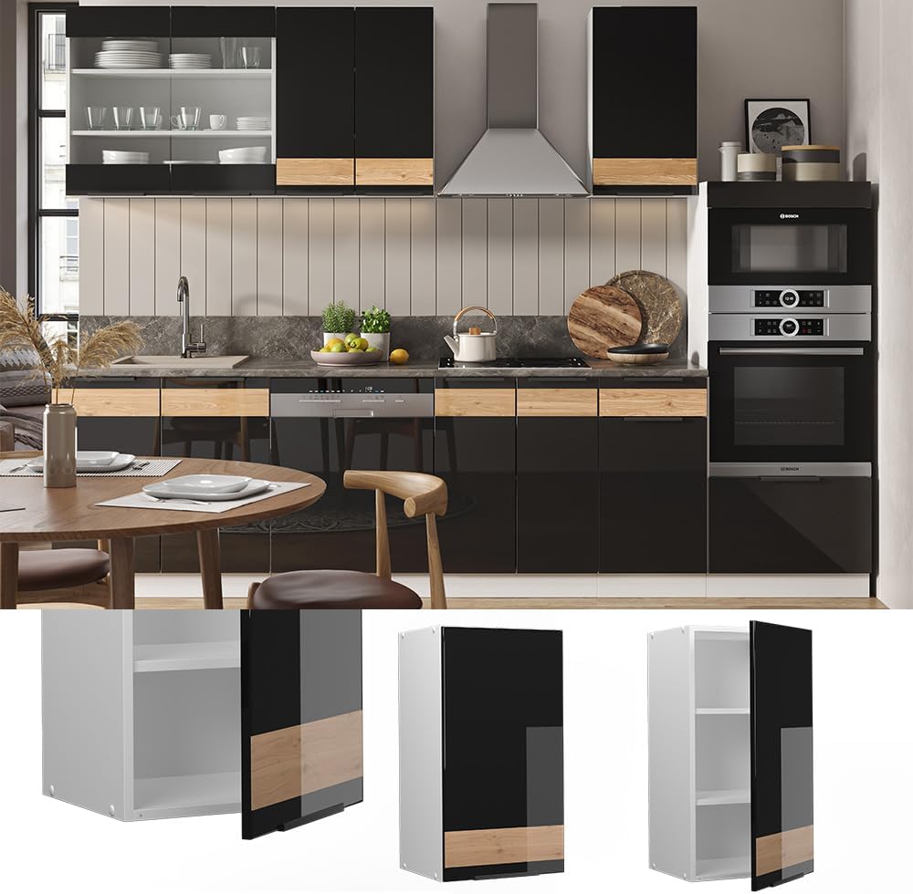 Vicco Hängeschrank Fame-Line, Schwarz-Eiche Hochglanz/Weiss, 40 cm Schwarz Eiche Hochglanz Hängeschr