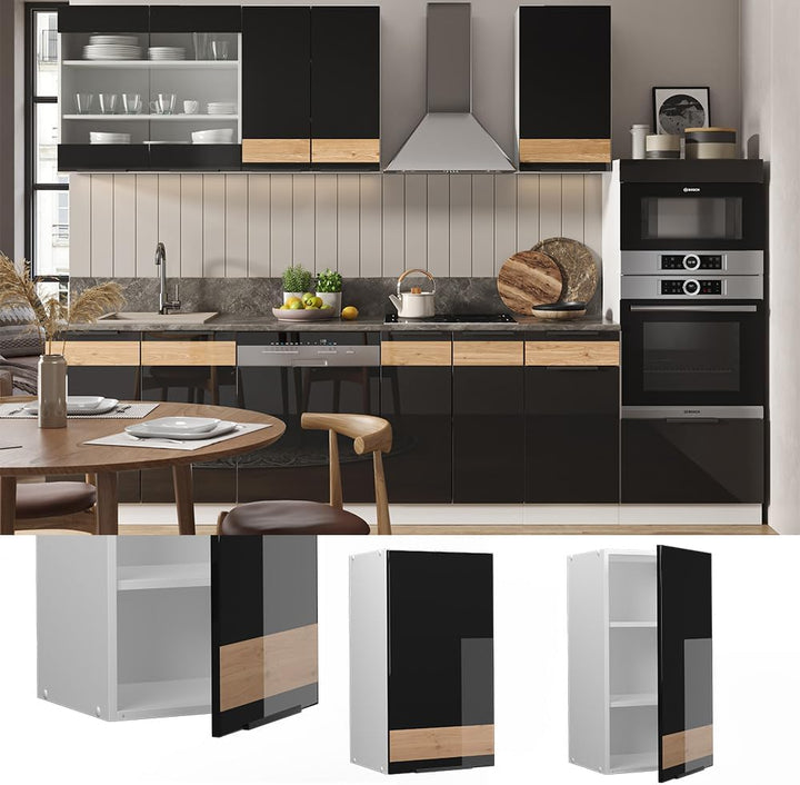 Vicco Hängeschrank Fame-Line, Schwarz-Eiche Hochglanz/Weiss, 40 cm Schwarz Eiche Hochglanz Hängeschr