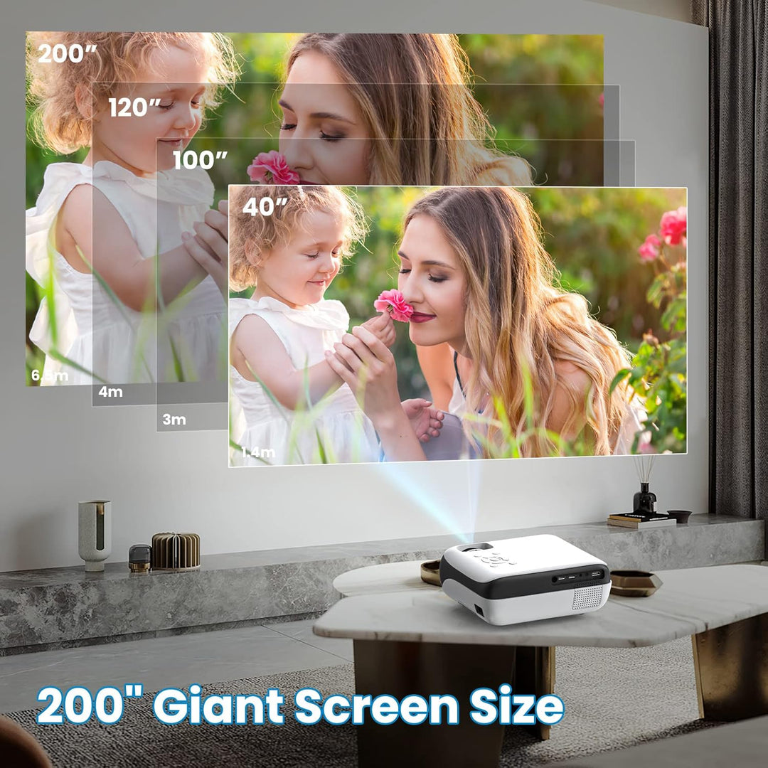Beamer, Mini Beamer 4K Bluetooth 5.1 Tragbar Heimkino Multimedia Projector 10000Lux Mit 100'' Bildsc