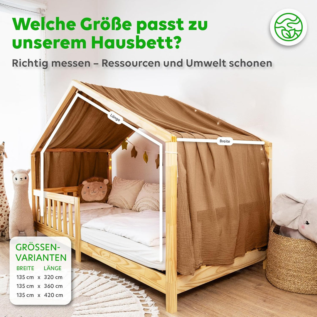 Hausbett Himmel [in 12 Farben] Betthimmel Hausbett aus 100% Baumwolle Musselin - Stoffhimmel für Hau