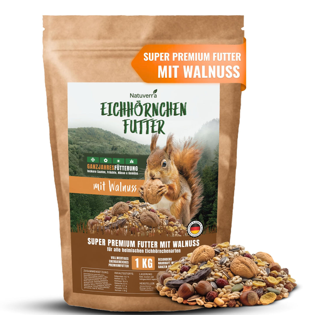 Eichhörnchenfutter 1 kg für Eichhörnchen & Streifenhörnchen I Ganzjahres-Futter Eichhörnchen, Streif