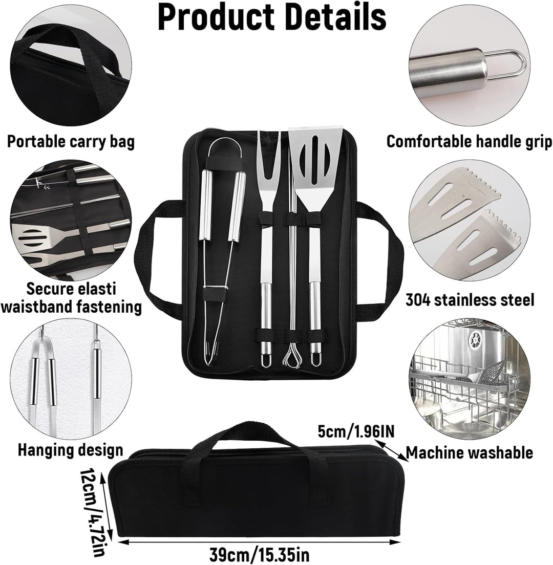 7 Stücke Grillbesteck Set Grillzubehör mit Edelstahl-BBQ-Set (Grillzange, Grillwender, Grillgabel, 4