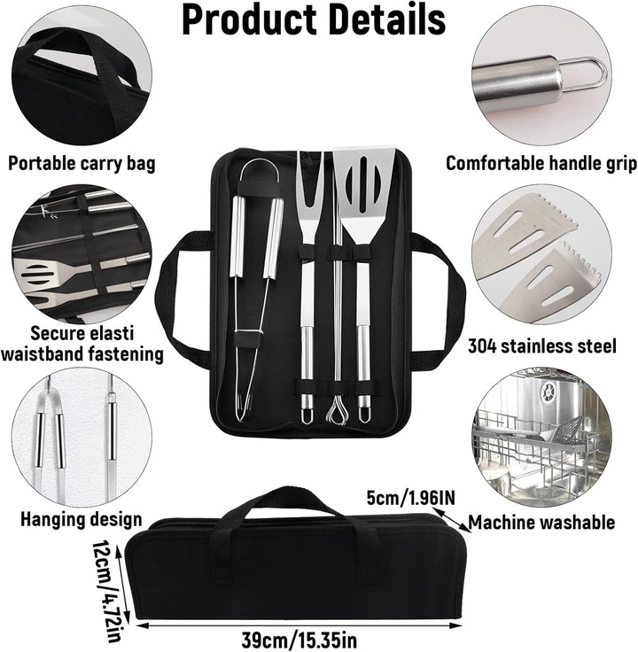 7 Stücke Grillbesteck Set Grillzubehör mit Edelstahl-BBQ-Set (Grillzange, Grillwender, Grillgabel, 4