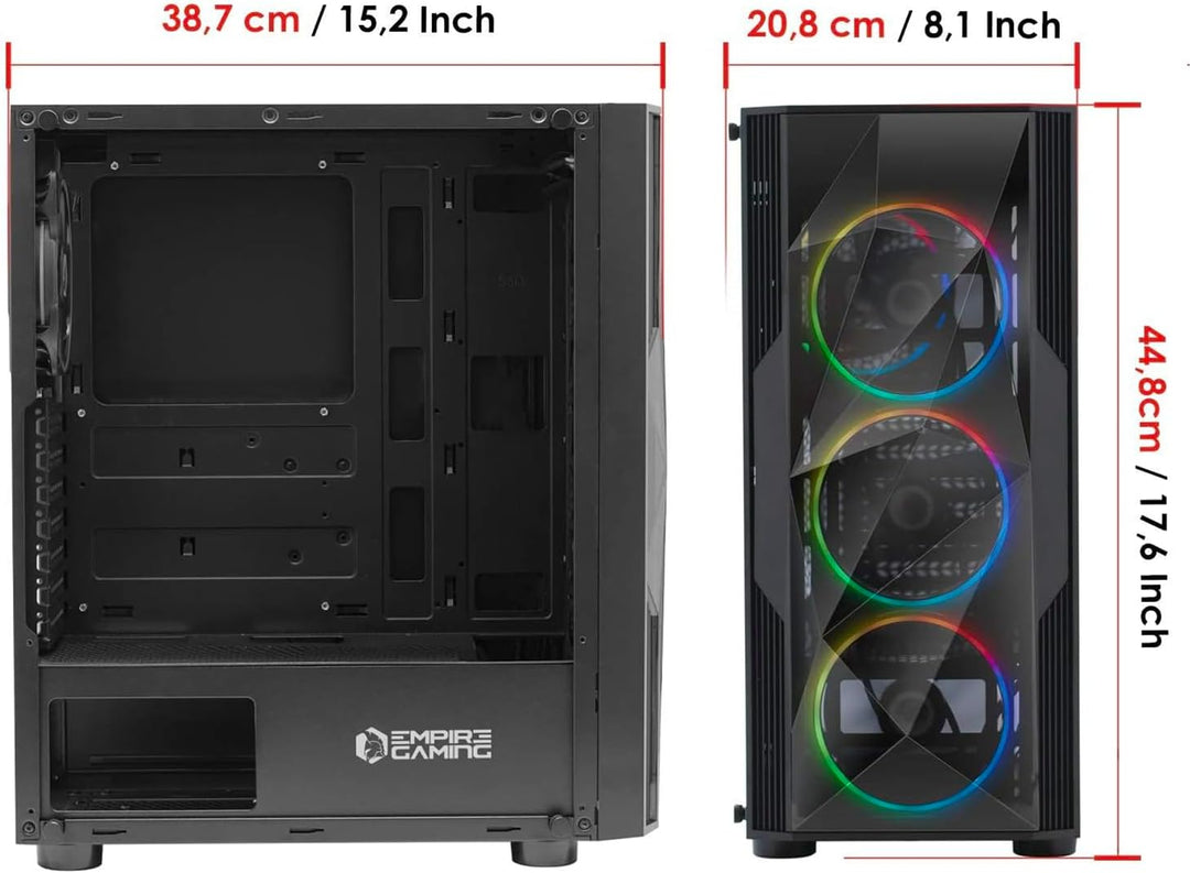 EMPIRE GAMING – Diamond PC-Gehäuse Gamer- ARGB Mittelgrosser Gehäuseturm ATX – Fassade aus Diamant P