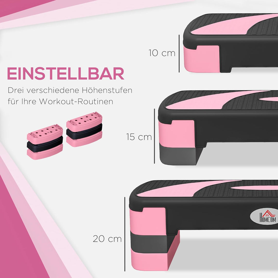HOMCOM Steppbrett höhenverstellbar Fitness Stepper mit Antirutschbelag 3 Stufen (10/15/20 cm) Rutsch