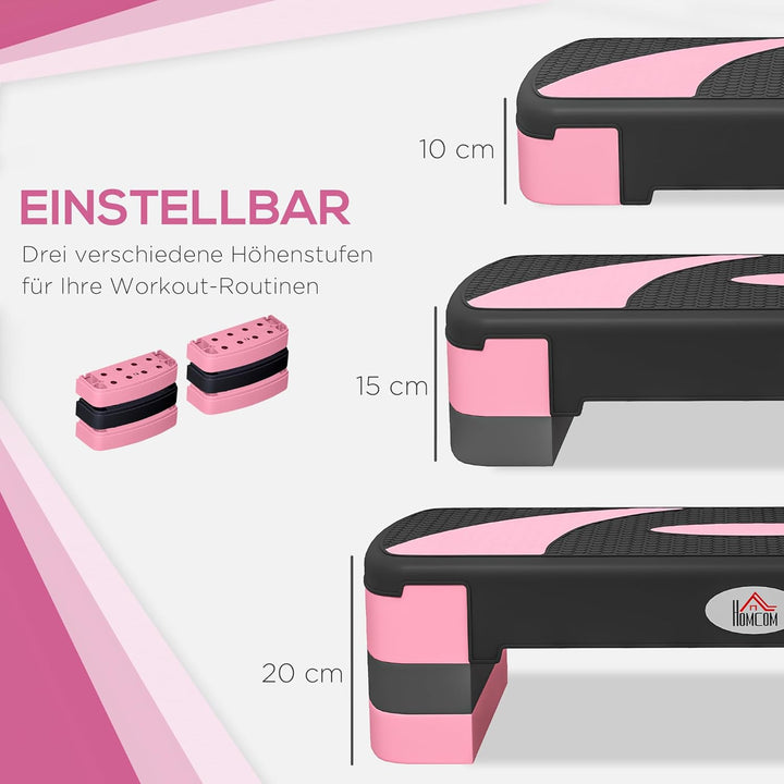 HOMCOM Steppbrett höhenverstellbar Fitness Stepper mit Antirutschbelag 3 Stufen (10/15/20 cm) Rutsch